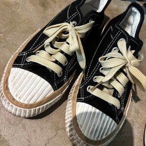 キャンバススニーカー 紺 ネイビー ベージュ シューレース