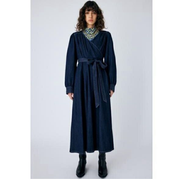 未使用タグ付 CACHECOEUR DENIM ドレス/マウジー(MOUSSY) デニムカシュクールワンピース サイズ1