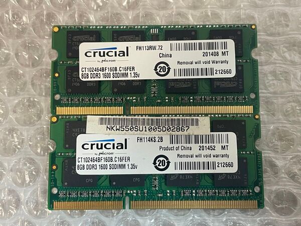 crucial PC3L-12800 DDR3L-1600 16GB 8GB×2 SO-DIMM BIOS確認済