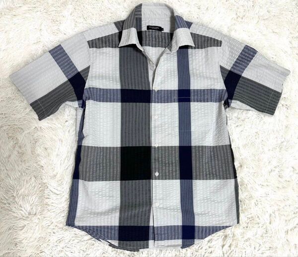 極美品 クレストブリッジ ブラックレーベル 半袖シャツ Mサイズ シアサッカー BLACK LABEL CRESTBRIDGE