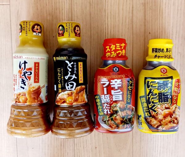 まかないのたれ とみ田x1 けやきx1 豚脂にんにく醤油だれ×1本辛旨ラー醤だれ×1本合計4本