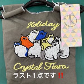 【新品未使用】刺繍 ミニショルダーバッグ 猫柄 ダークグレーSサイズ 可愛い♪