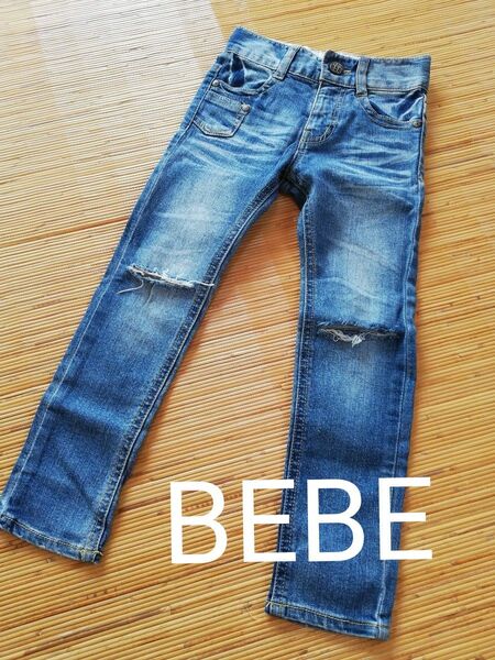 ベベBEBE SLAP SLIPデニムバーDenim Bar 男の子ダメージジーンズヴィンテージデニムパンツGパン110ストレート