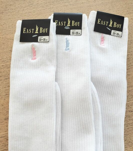 【23-25㌢】3足セット EAST BOY スクールハイソックス靴下 イーストボーイ 刺繍 大量