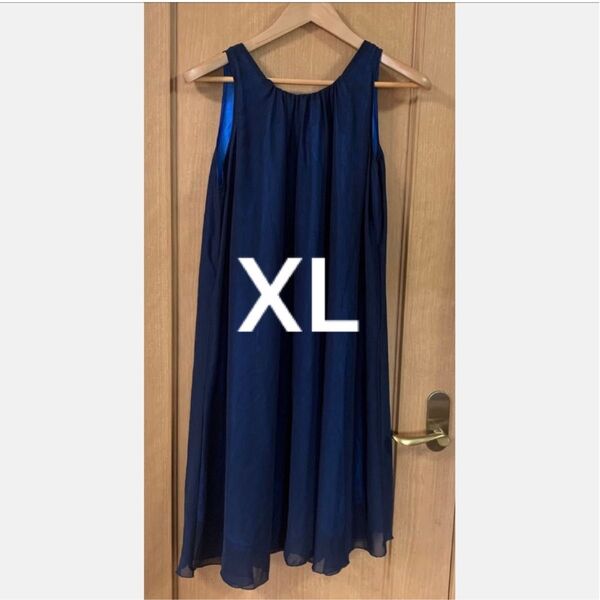 Yフし・ノースリーブワンピース ネイビー シフォンワンピース 大きいサイズ XL