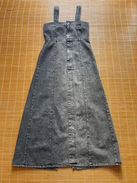 ★レトロガール★デニムジャンパースカート グレー ロングワンピース