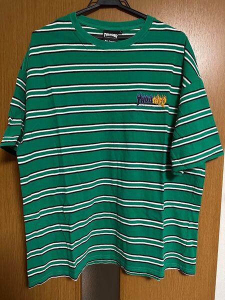 THRASHER 半袖ボーダーTシャツ 緑