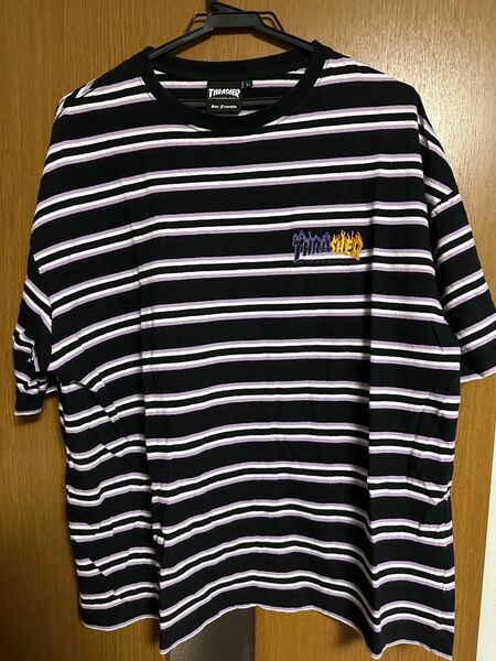 THRASHER 半袖ボーダーTシャツ 黒