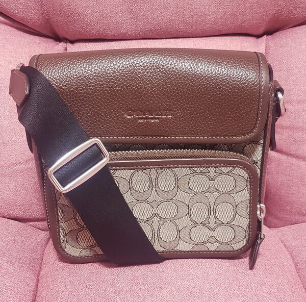 コーチ COACH ショルダーバッグ ブロックド シグネチャー サリバン フラップ クロスボディ レザー 茶 バッグ