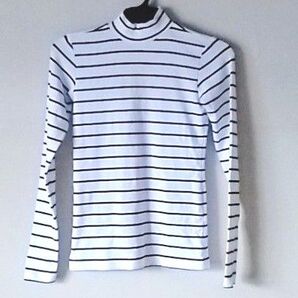 無印良品 ストレッチ フライス編み ハイネック 長袖Tシャツ XSサイズ ボーダー