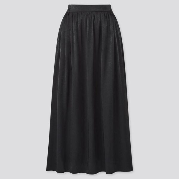 【早い者勝ち】処分セール UNIQLO ユニクロ Aライン ウエスト総ゴム シャイニーギャザーロングスカート 黒 L