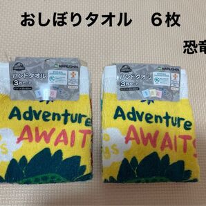 新品未使用 ハンドタオル6枚 ジュラシックワールド おしぼり おしぼりタオル3枚組×2セット ネイチャーダイナソー 恐竜 丸眞