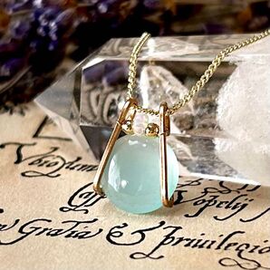 天然石 ブルーグリーンカルセドニー ☆ワイヤーラップ アート ジュエリー ハンドメイド アクセサリー ネックレス