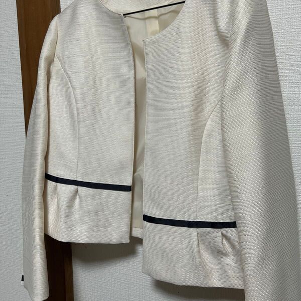 白LLくらいジャケット、卒業式や、入学式にも普段にも ジャケット フォーマル ノーカラー ノーカラージャケット スーツ