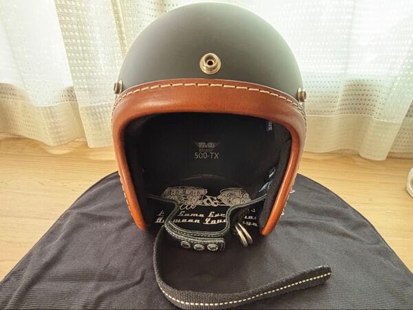 美品 tt&co 500-TX ヘルメット マットブラック レザー XL/XXL 装飾品