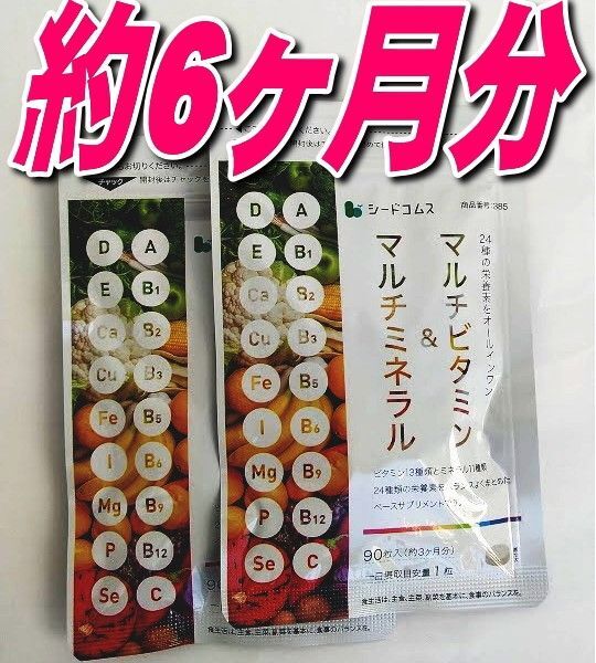 マルチビタミン&マルチミネラル 約6ヶ月分サプリメント シードコムス 3カ月×2袋 約6カ月 推しクーポンでお得