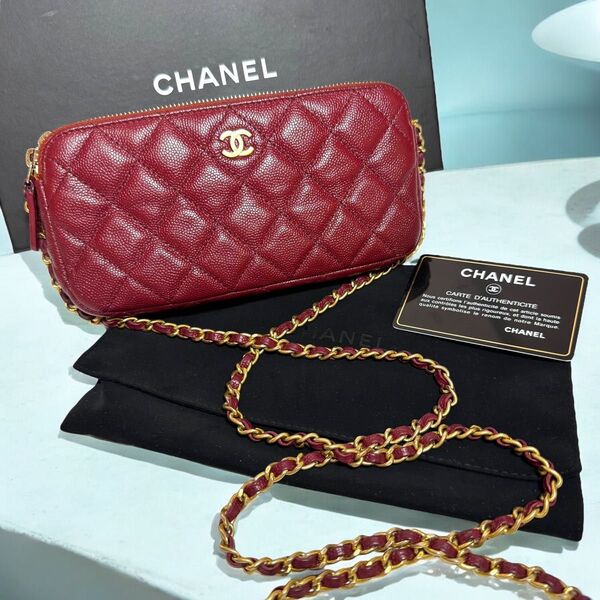 極美品★CHANEL キャビアスキン マトラッセ☆チェーンショルダーウォレット シャネル ココマーク チェーンショルダーバッグ