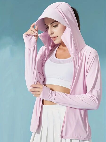 かわいい バニー ウサギ サンシェード ショール パーカー 長袖 フェイスカバー UV カット 冷感 レディース服 フリーサイズ