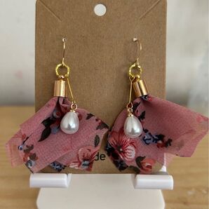NO116 お花柄シフォンタッセル雫パールピアス