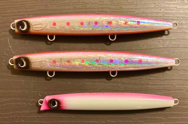 かっ飛び棒130BR(ピンキーオレンジ)x2 、飛びキング105HS(極上ピンクグロー)x1 3個セット