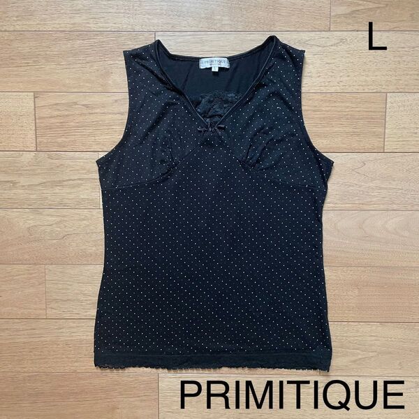 PRIMITIQUE タンクトップ ノースリーブシャツ ドット柄 レース Lサイズ