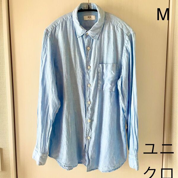 ユニクロ プレミアムリネンシャツ ブルー M