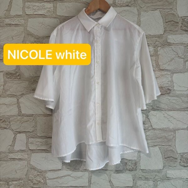 美品 NICOLE white ニコルホワイト 前後差 半袖シャツ レディース Mサイズ 白 トップス