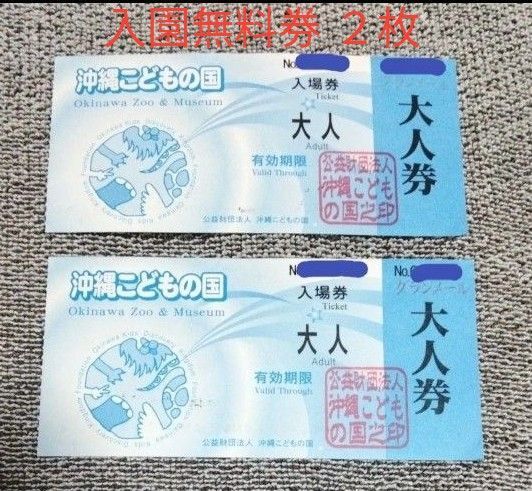 沖縄 こどもの国 チケット 2枚 ② 有効期限なし 動物園 入園無料券 沖縄観光 値下げ不可
