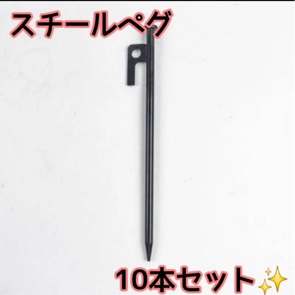 【新品未使用】 ペグ 10本 30cm 黒 スチール性 タープ設営 テント設営 アウトドア