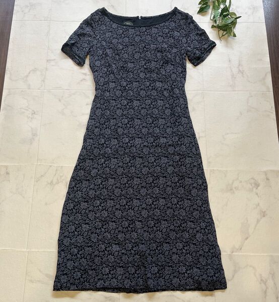 LAURA ASHLEY リバティ柄ロングワンピース サイズ7 レース ネイビー