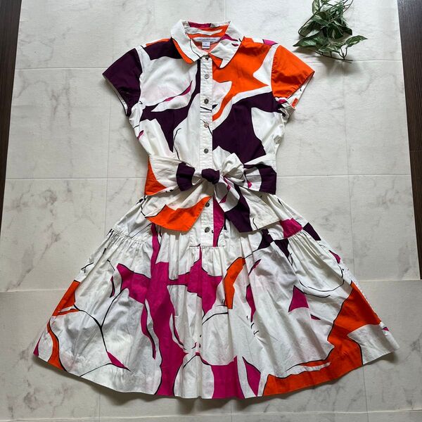 DIANE von FURSTENBERG 大柄シャツワンピース ウエストリボン