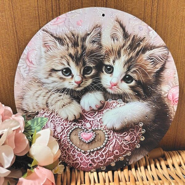 猫 ブリキ看板 ネコ雑貨 インテリア雑貨 ガーデニング雑貨 壁掛け DIY 子猫