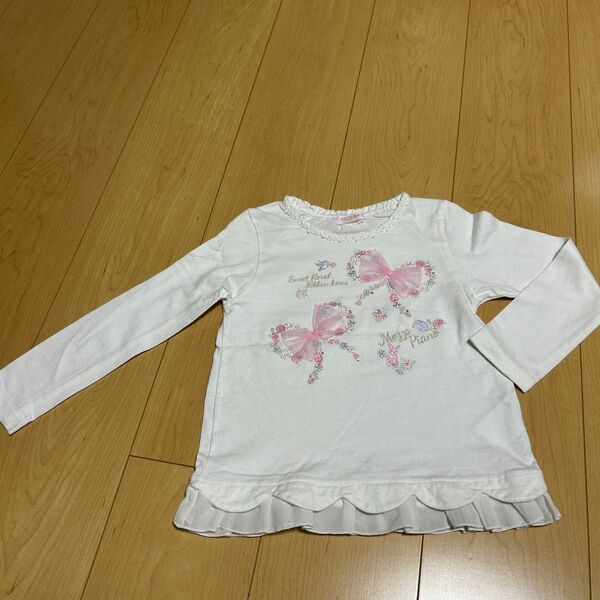 メゾピアノ 長袖Tシャツ 120cm 白 うさぎ リボン