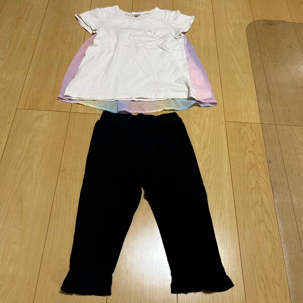 女の子 トップス&レギンス セット 120cm 白/黒/レインボー any FAM 半袖カットソー イオン レギンス