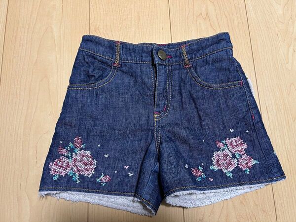 メゾピアノ 120cm ショートパンツ デニム 薔薇刺繍