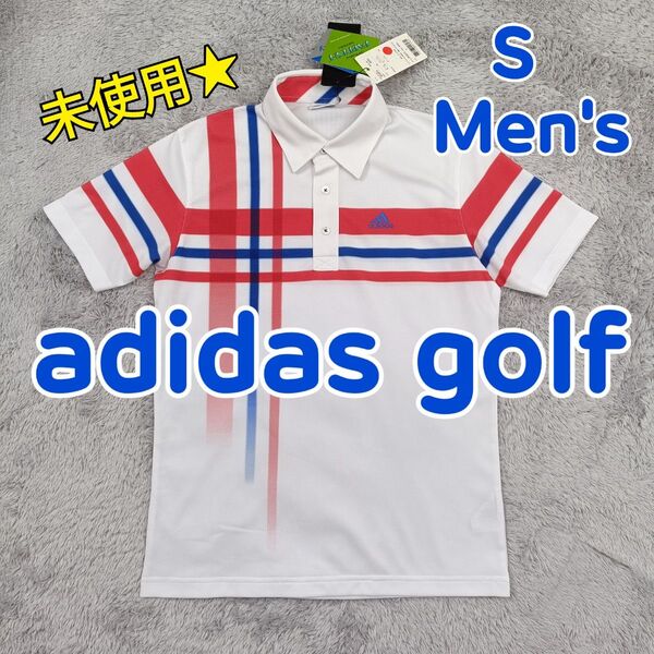 アディダス ゴルフ テーラーメイド ポロシャツ 半袖 ゴルフシャツ 白×赤×青 メンズ S 速乾ドライ 消臭 ストレッチ