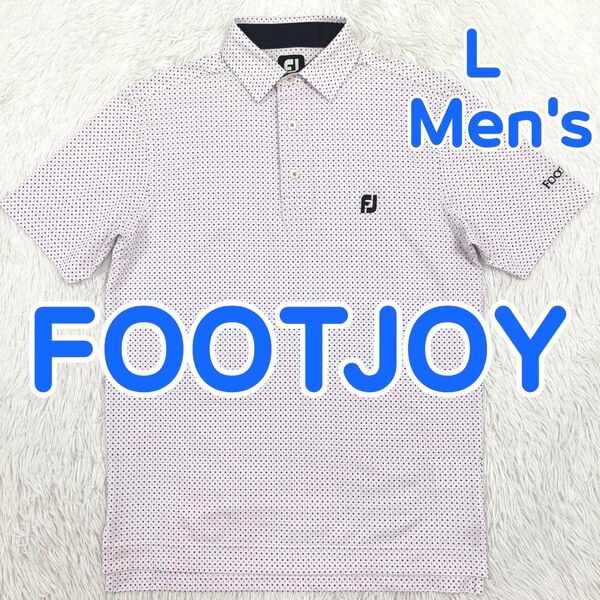 FOOTJOY フットジョイ ゴルフ ポロシャツ 半袖 ゴルフシャツ 白×ピンク× 紺色 総柄 速乾ドライ ストレッチ メンズ L