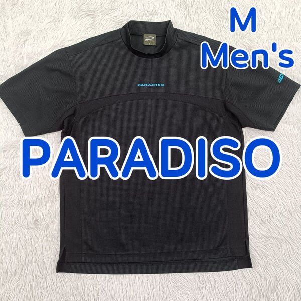 PARADISO パラディーゾ ゴルフ 春夏 ゴルフシャツ モックネックシャツ 半袖 黒色 吸汗速乾ドライ ストレッチ メンズ M