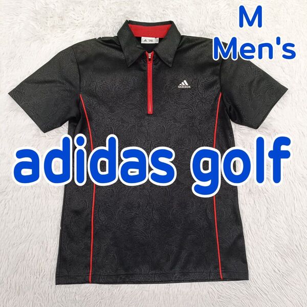 adidas アディダス テーラーメイド ゴルフ ポロシャツ 半袖 ハーフジップ 黒色 総柄 ペイズリー柄 メンズ M
