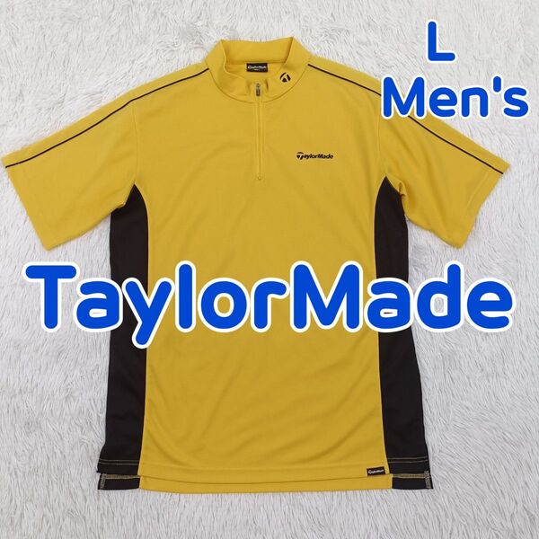 TaylorMade テーラーメイド ゴルフウェア ゴルフシャツ 半袖 モックネック ハーフジップ 黄色×黒色 メンズ L