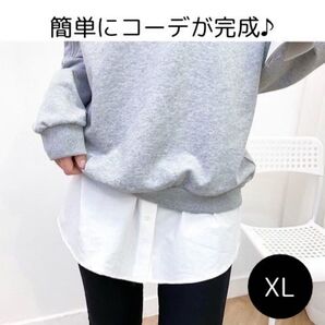 フェイクレイヤード 付け裾 重ね着 白 体型カバー XL
