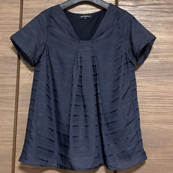 23区 ラメ入りボーダー柄シフォンブラウス
