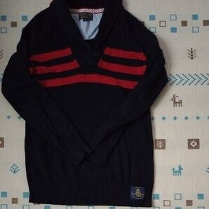 POLOジーンズ ニット ネイビー×レッド