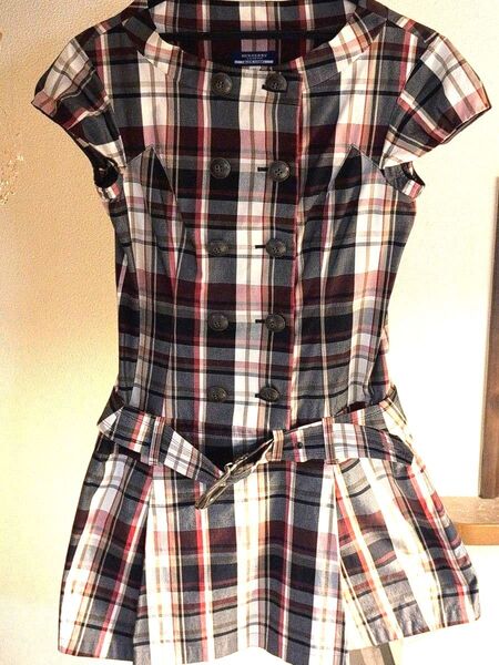 美品☆BURBERRY BLUE LABEL 半袖 膝丈ワンピース ベルト チェック バーバリーブルーレーベル