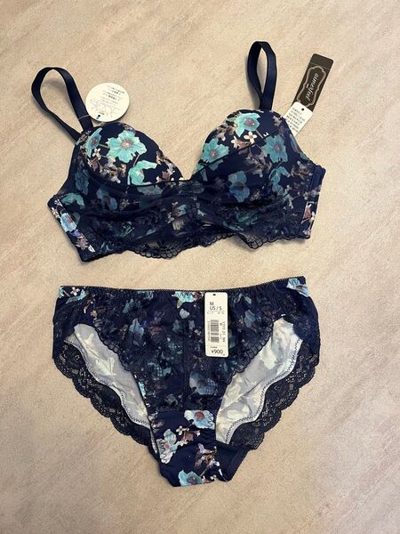 aimerfeel ブラジャーショーツセット M ネイビー 花柄 レース C65