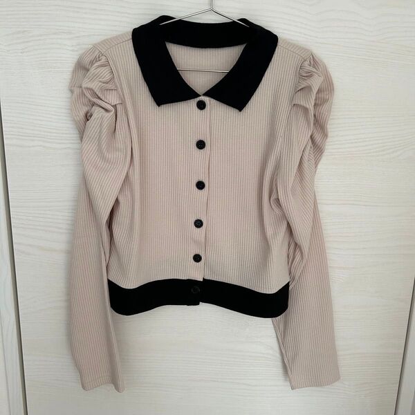 GRL 配色襟付パワショルダーテレコトップス