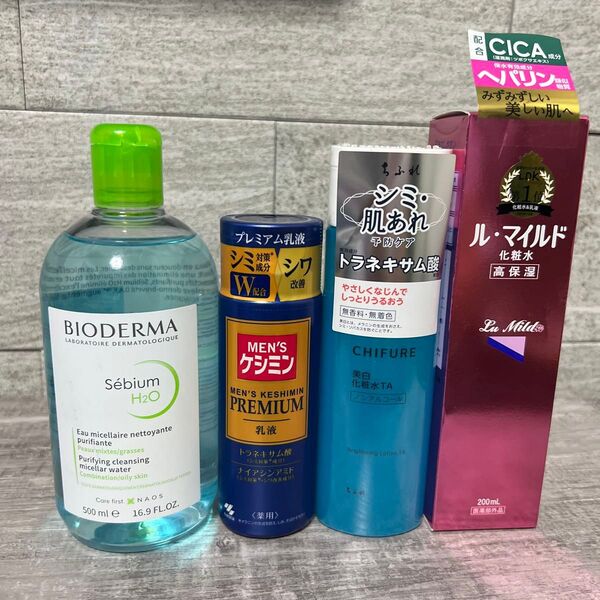 セビウム エイチツーオー D 500ml、メンズケシミン乳液110ml、ちふれ美白化粧水180ml、ルマイルド化粧水200ml