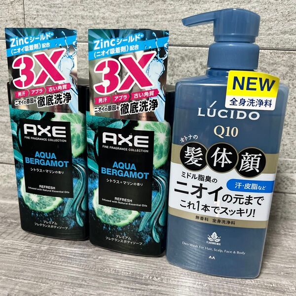 アックス アクアベルガモット シトラスマリンの香り×2個、ルシード 全身デオウォッシュ 本体 450ml
