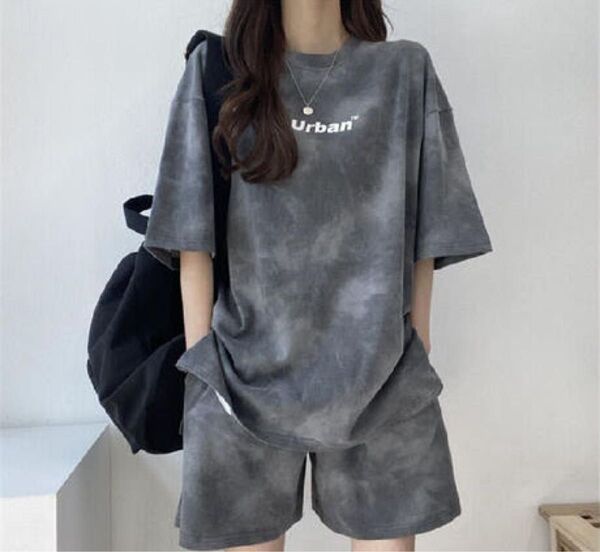 【新品未使用】ビッグシルエット タイダイ 柄 総柄 Tシャツ パンツ セットアップ グレー