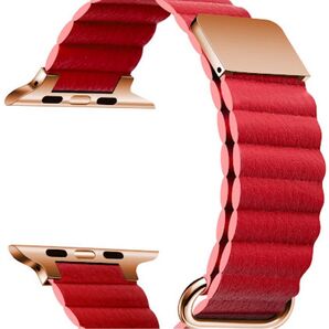 Apple Watch マグネット式 PUレザー バンド レッド